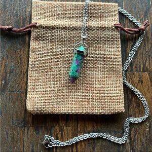 Ruby Zoisite Crystal Point with plated Stainless Steel Chain